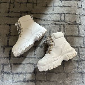 PLT White Platform Combat Style Boots